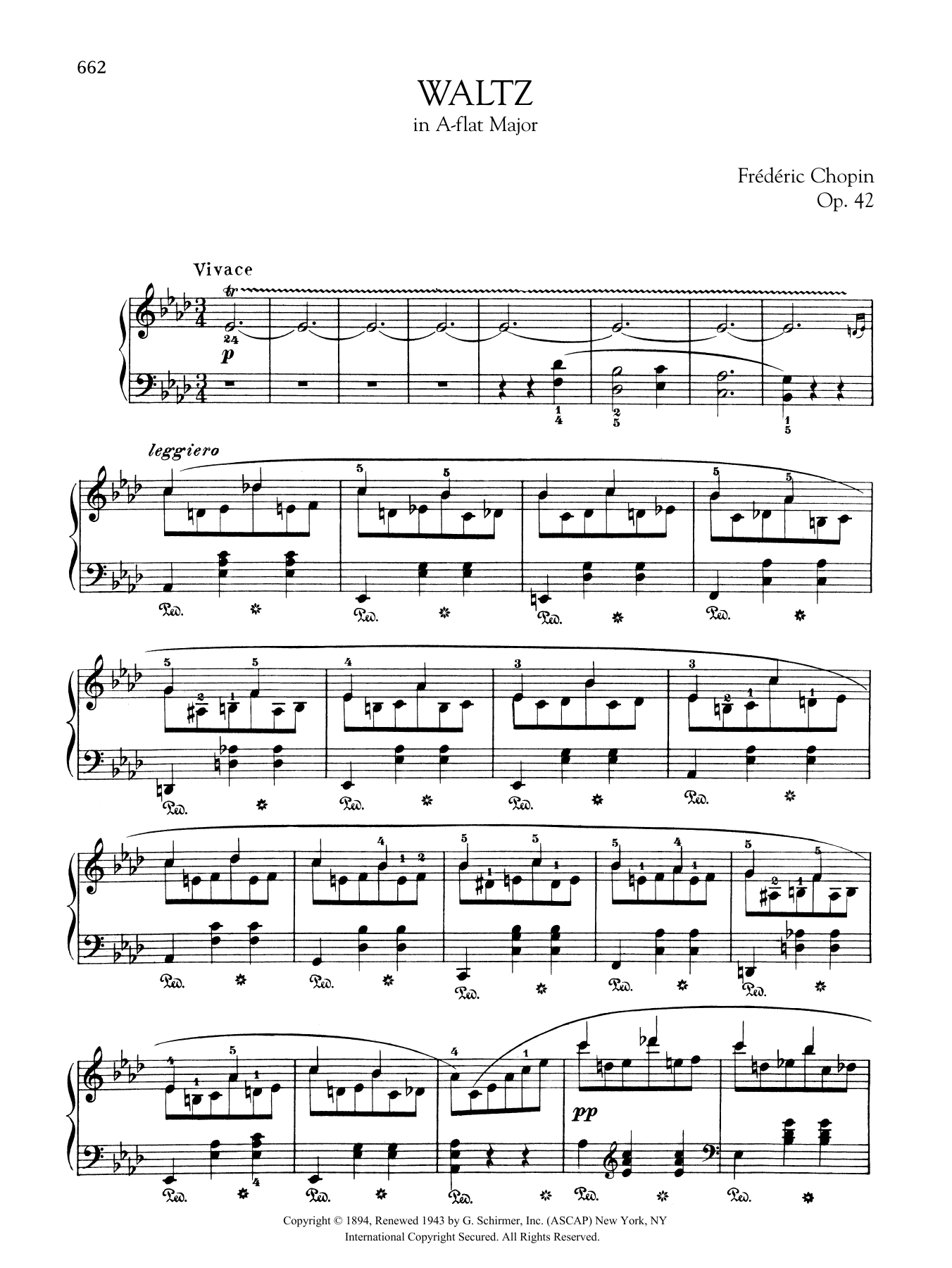 Frédéric Chopin Waltz in A-flat Major, Op. 42 sheet music notes and chords arranged for Piano Solo