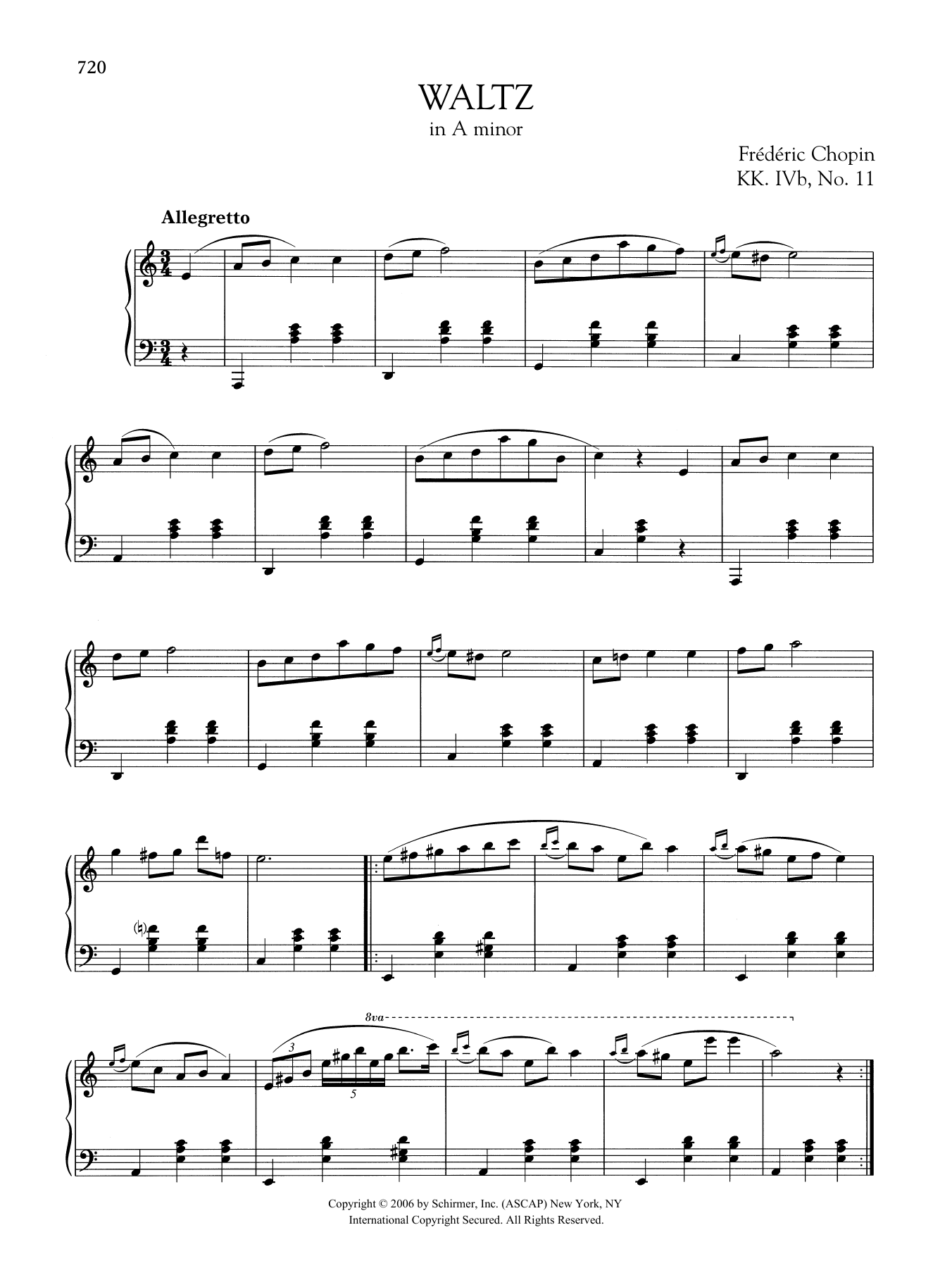 Frédéric Chopin Waltz in A minor, KK. IVb, No. 11 sheet music notes and chords arranged for Piano Solo
