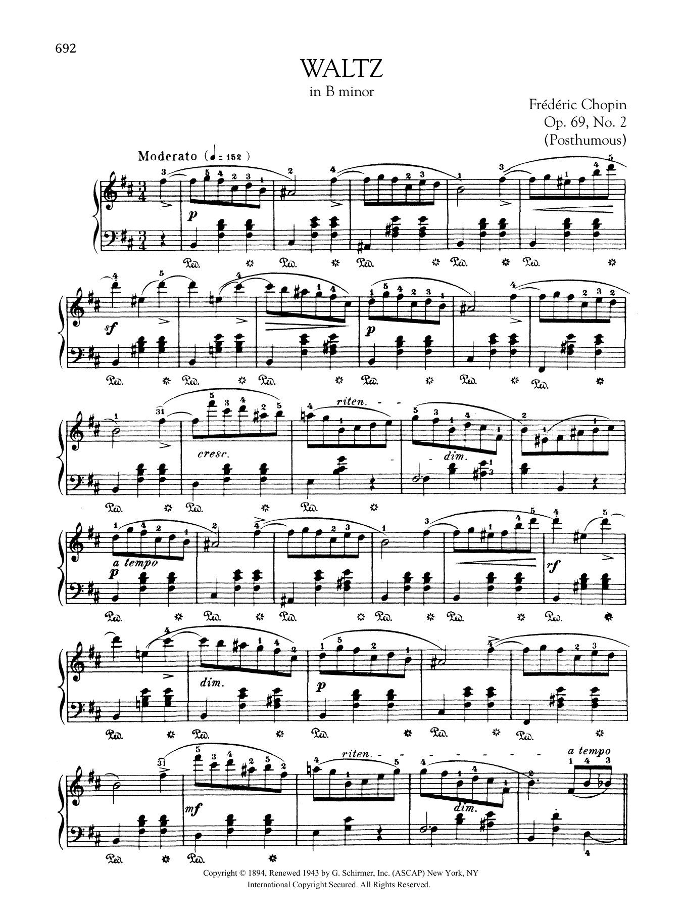 Frédéric Chopin Waltz in B minor, Op. 69, No. 2 (Posthumous) sheet music notes and chords arranged for Piano Solo