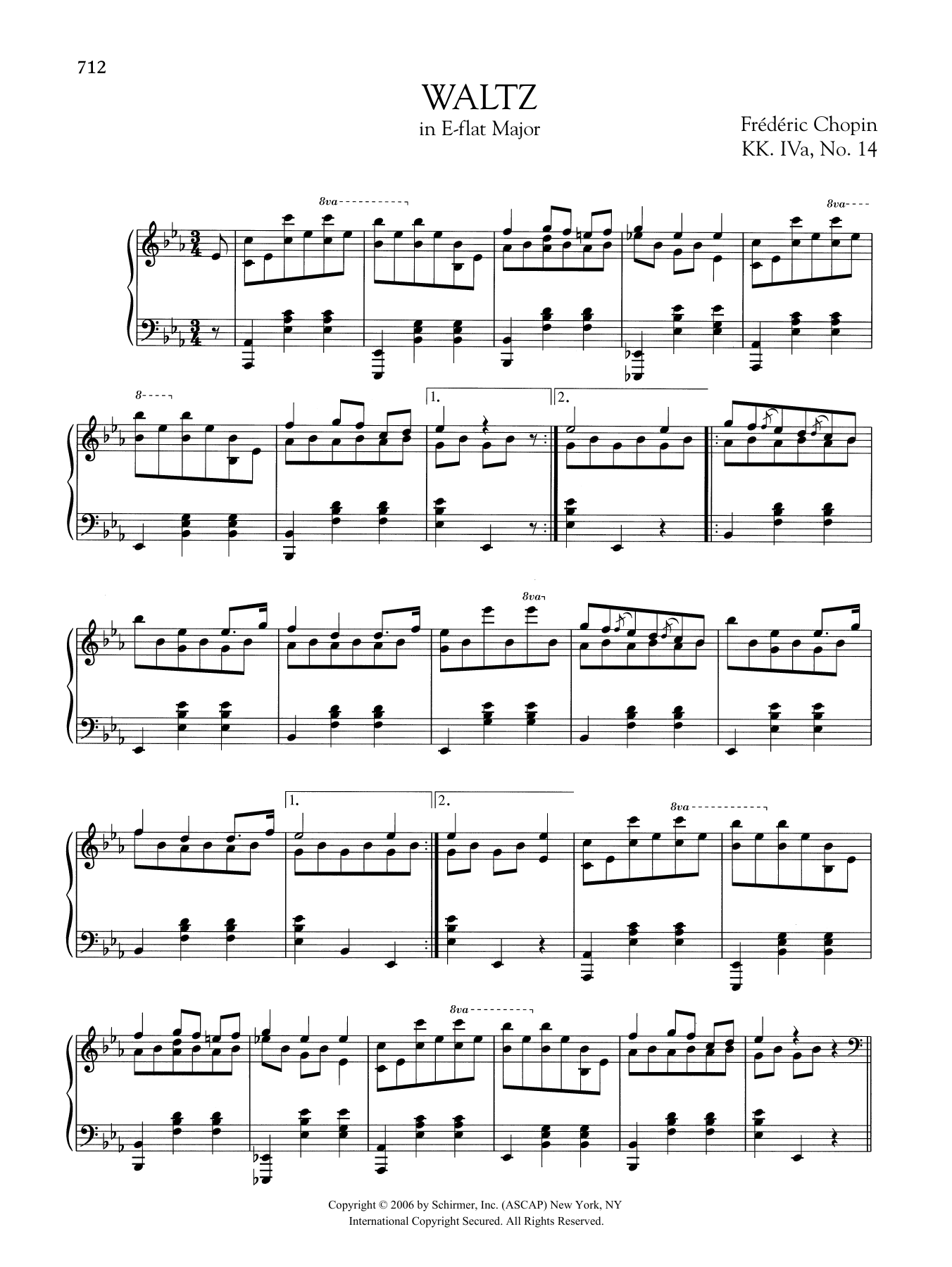 Frédéric Chopin Waltz in E-flat Major, KK. IVa, No. 14 sheet music notes and chords arranged for Piano Solo