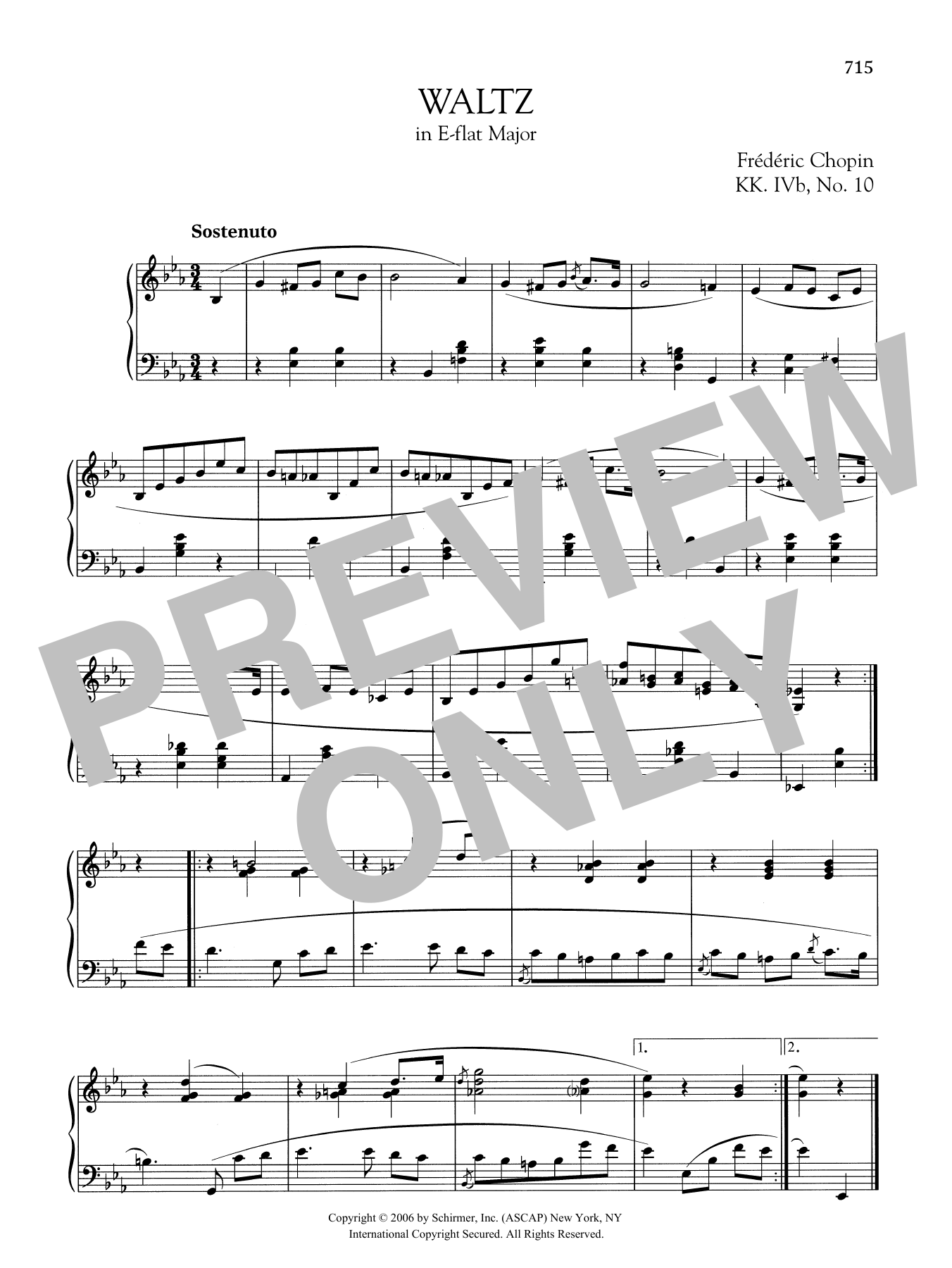 Frédéric Chopin Waltz in E-flat Major, KK. IVb, No. 10 sheet music notes and chords arranged for Piano Solo