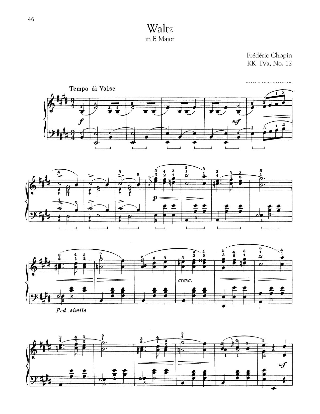 Frédéric Chopin Waltz In E Major, KK. IVa, No. 12 sheet music notes and chords arranged for Piano Solo
