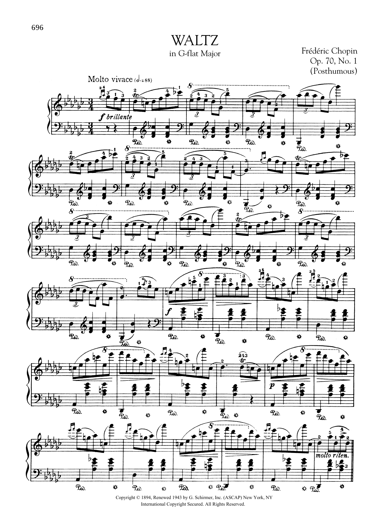 Frédéric Chopin Waltz in G-flat Major, Op. 70, No. 1 (Posthumous) sheet music notes and chords arranged for Piano Solo