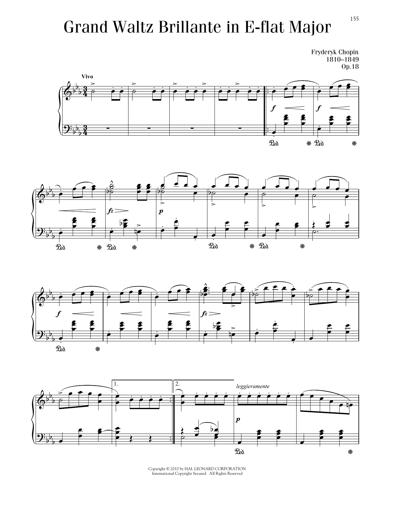 Frederic Chopin Waltz No. 1, Op. 18 sheet music notes and chords arranged for Easy Piano