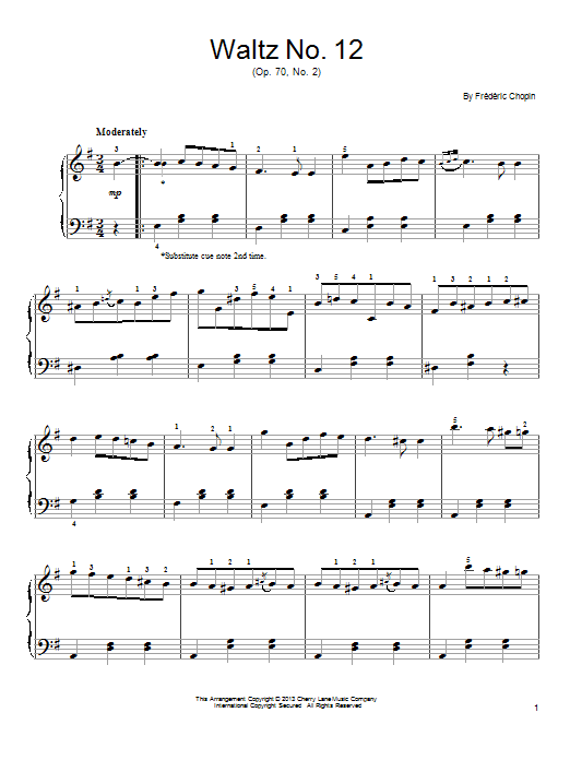 Frederic Chopin Waltz No. 12, Op. 70, No. 2 sheet music notes and chords arranged for Easy Piano