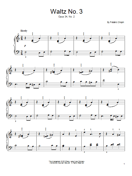 Frederic Chopin Waltz Op. 34, No. 2 sheet music notes and chords arranged for Easy Piano