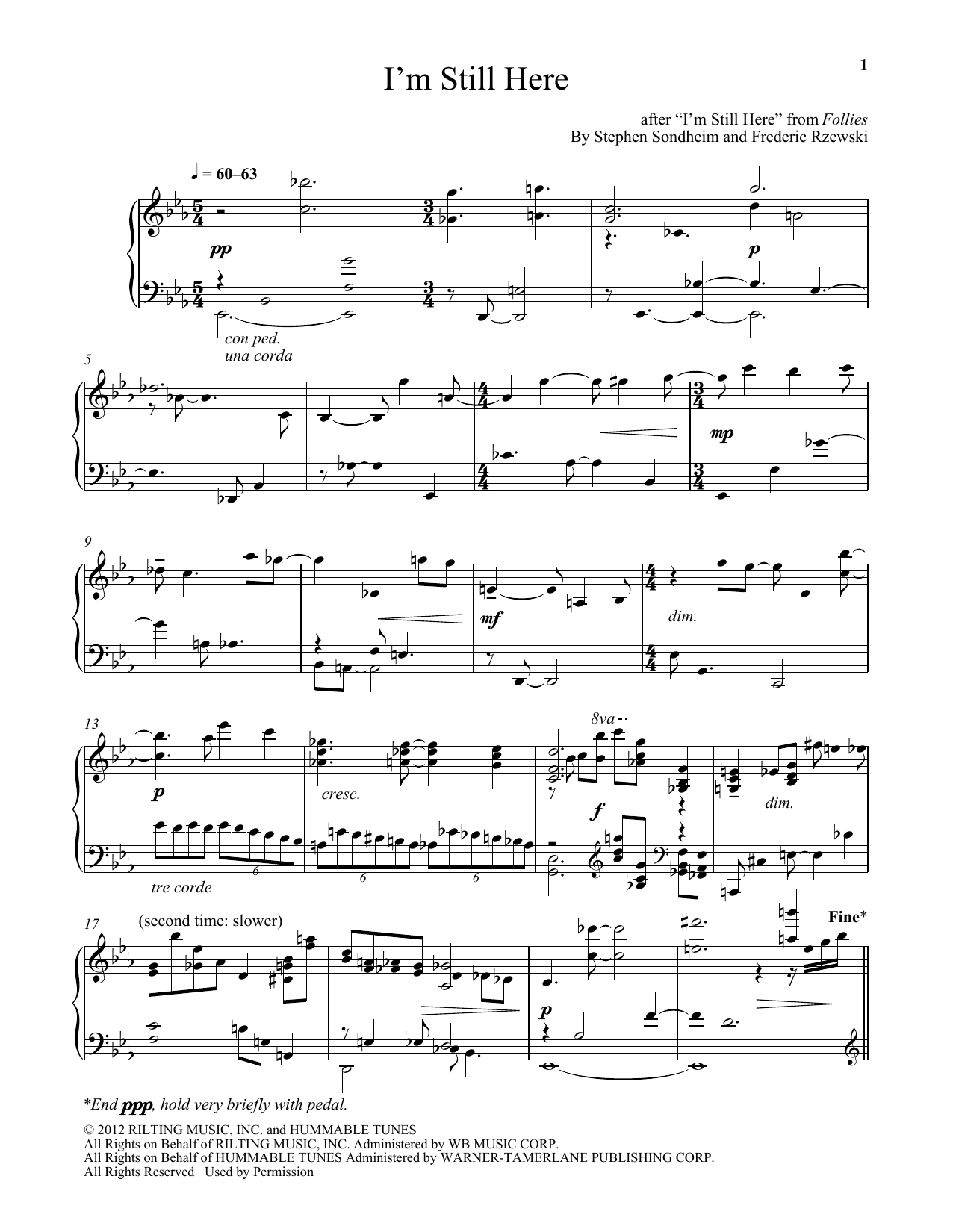 Frederic Rzewski I'm Still Here sheet music notes and chords arranged for Piano Solo