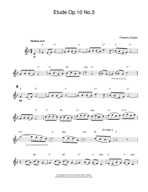 Frederic Chopin Etude in E Major, Op.10, No.3 (Tristesse) sheet music notes and chords. Download Printable PDF.