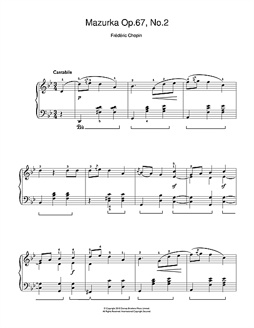 Frederic Chopin Mazurka Op. 67, No.2 sheet music notes and chords arranged for Easy Piano