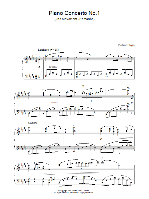 Frederic Chopin Piano Concerto No. 1 (2nd Movement - Romance) sheet music notes and chords. Download Printable PDF.