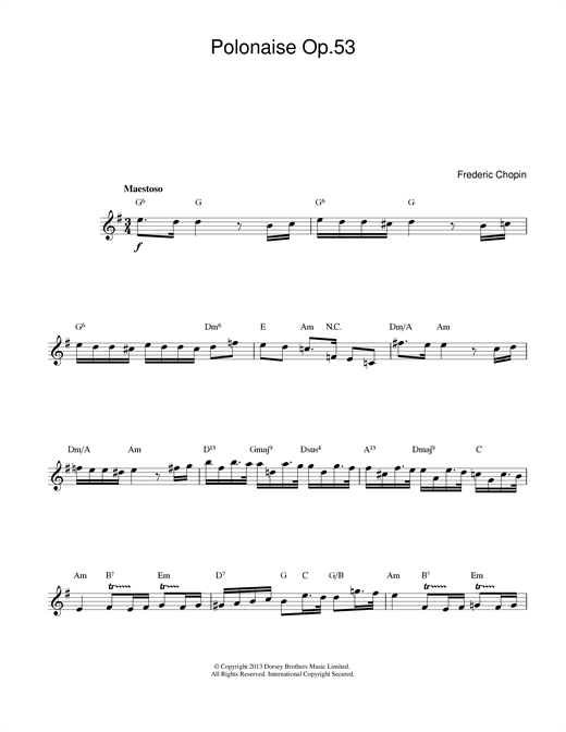 Frederic Chopin Polonaise Opus 53 sheet music notes and chords. Download Printable PDF.