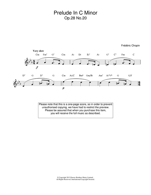 Frederic Chopin Prelude in C Minor, Op.28, No.20 sheet music notes and chords. Download Printable PDF.