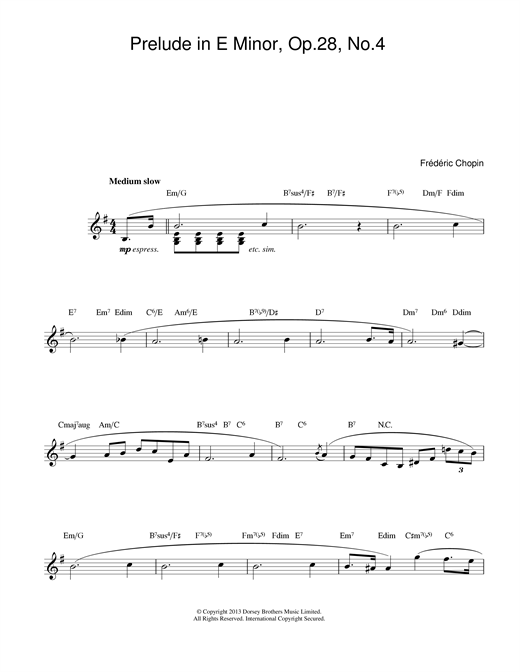 Frederic Chopin Prelude in E Minor, Op.28, No.4 sheet music notes and chords. Download Printable PDF.