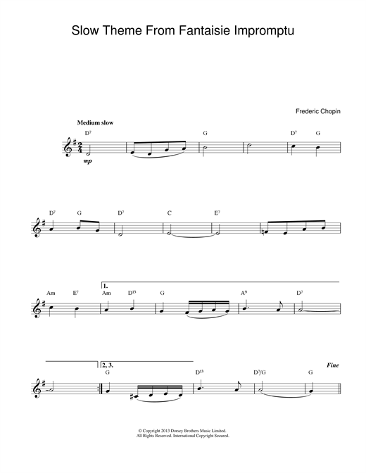 Frederic Chopin Slow Theme from Fantaisie Impromptu sheet music notes and chords. Download Printable PDF.