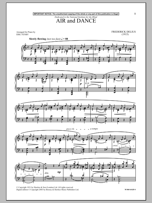 Frederick Delius Air And Dance sheet music notes and chords arranged for Piano Solo
