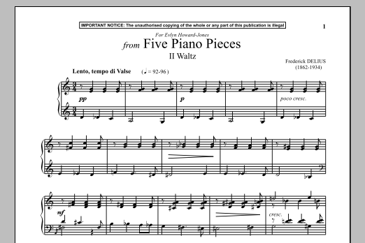 Frederick Delius Five Piano Pieces, II. Waltz sheet music notes and chords arranged for Piano Solo