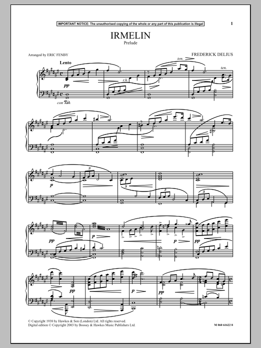 Frederick Delius Irmelin (Prelude) sheet music notes and chords arranged for Piano Solo