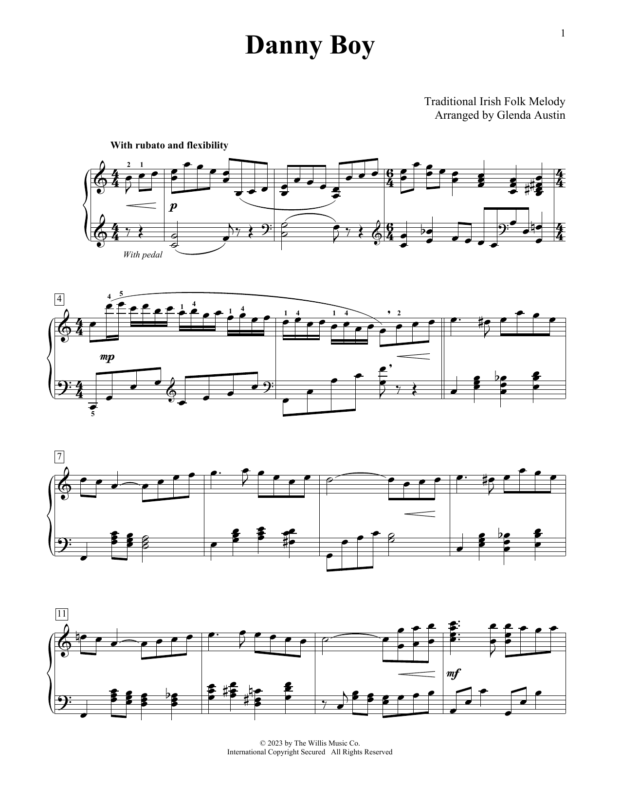 Frederick Edward Weatherly Danny Boy (arr. Glenda Austin) sheet music notes and chords arranged for Educational Piano