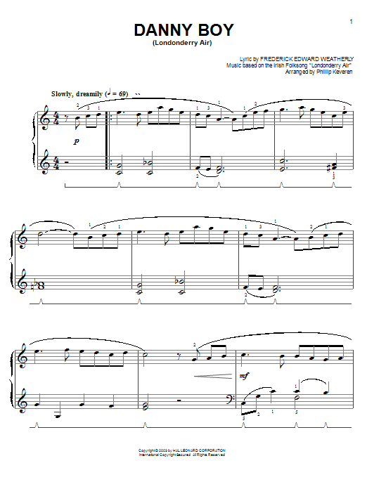 Frederick Edward Weatherly Danny Boy (arr. Phillip Keveren) sheet music notes and chords arranged for Easy Piano