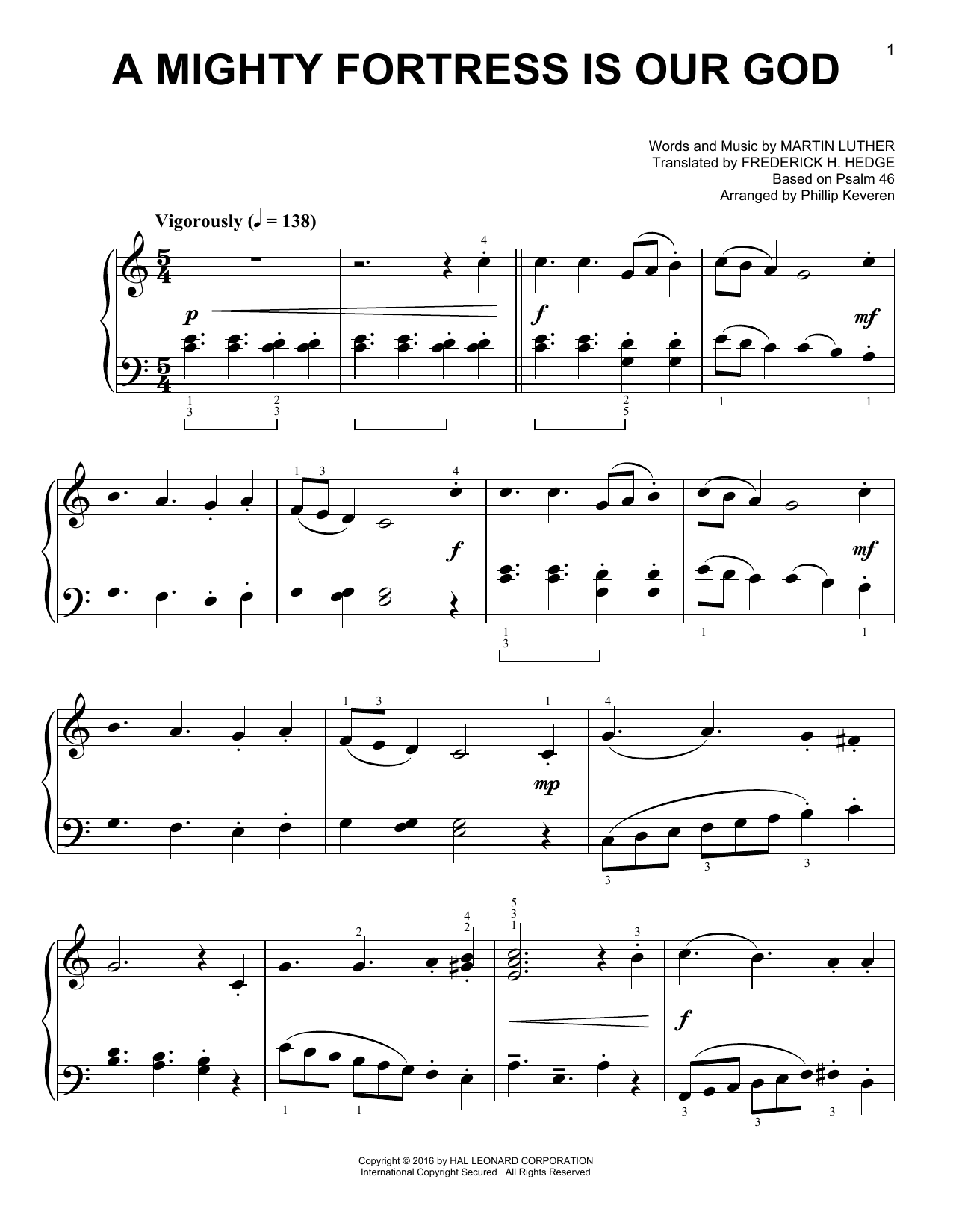 Frederick H. Hedge A Mighty Fortress Is Our God [Classical version] (arr. Phillip Keveren) sheet music notes and chords arranged for Easy Piano