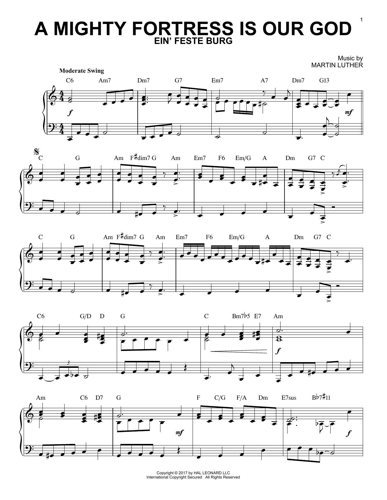 Frederick H. Hedge A Mighty Fortress Is Our God [Jazz version] sheet music notes and chords arranged for Piano Solo