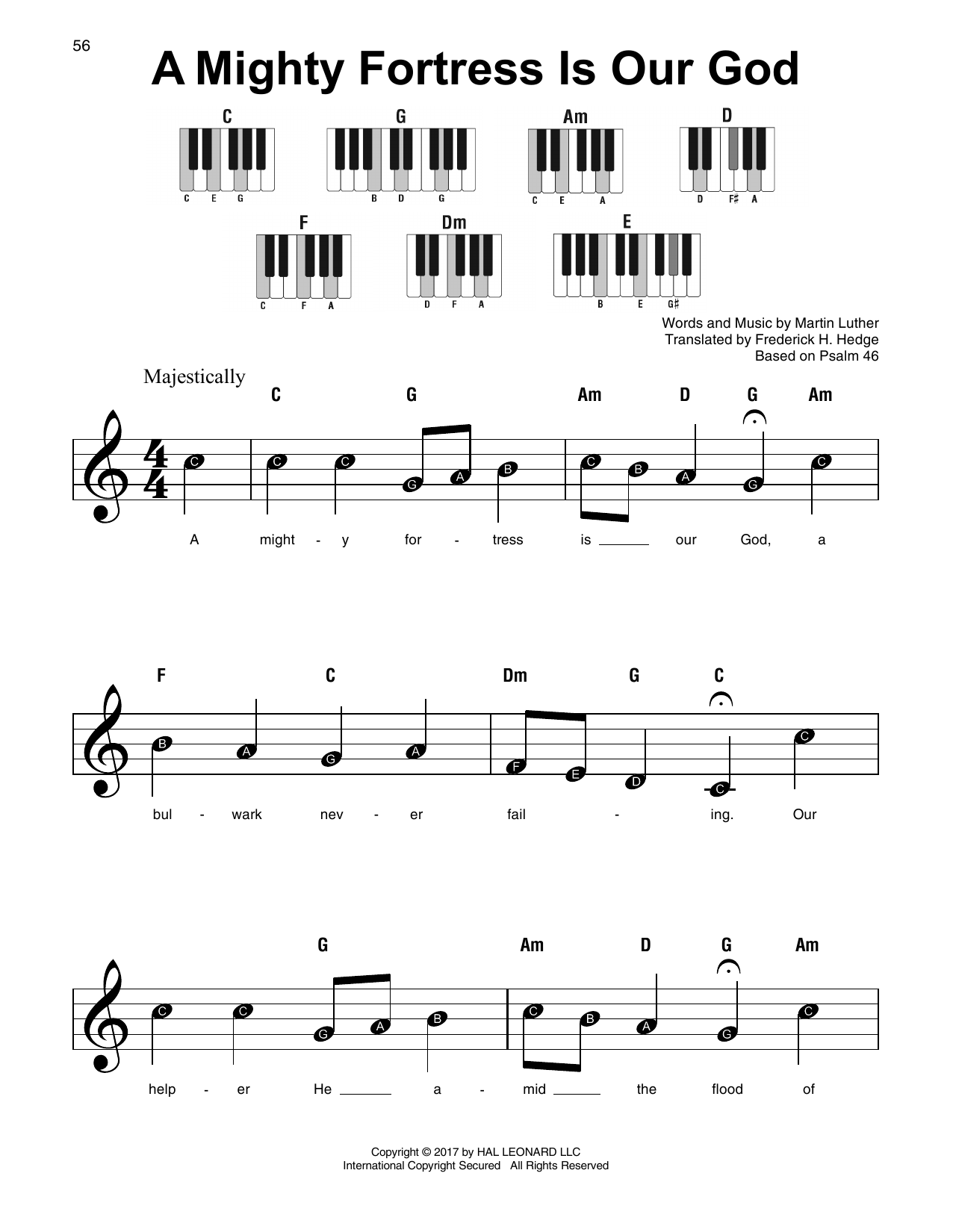 Frederick H. Hedge A Mighty Fortress Is Our God sheet music notes and chords arranged for Super Easy Piano