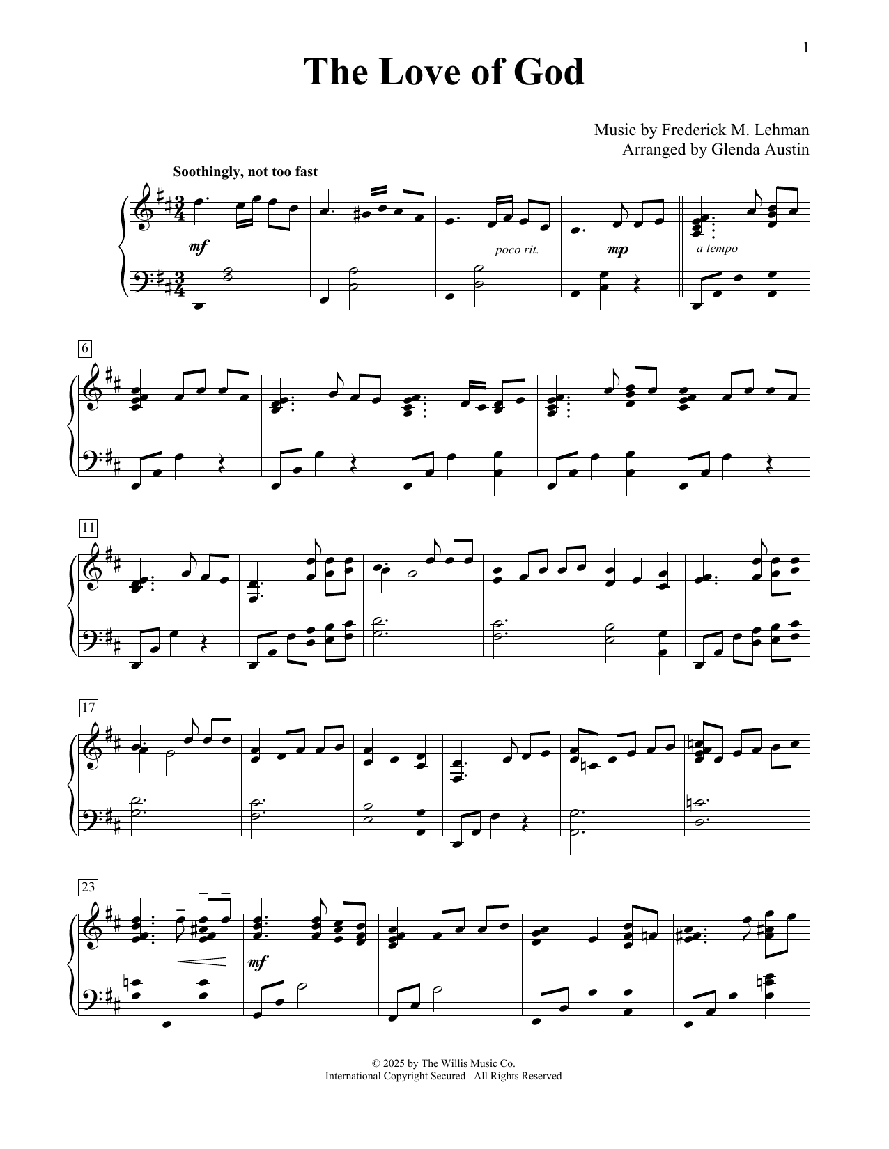 Frederick M. Lehman The Love Of God (arr. Glenda Austin) sheet music notes and chords arranged for Educational Piano