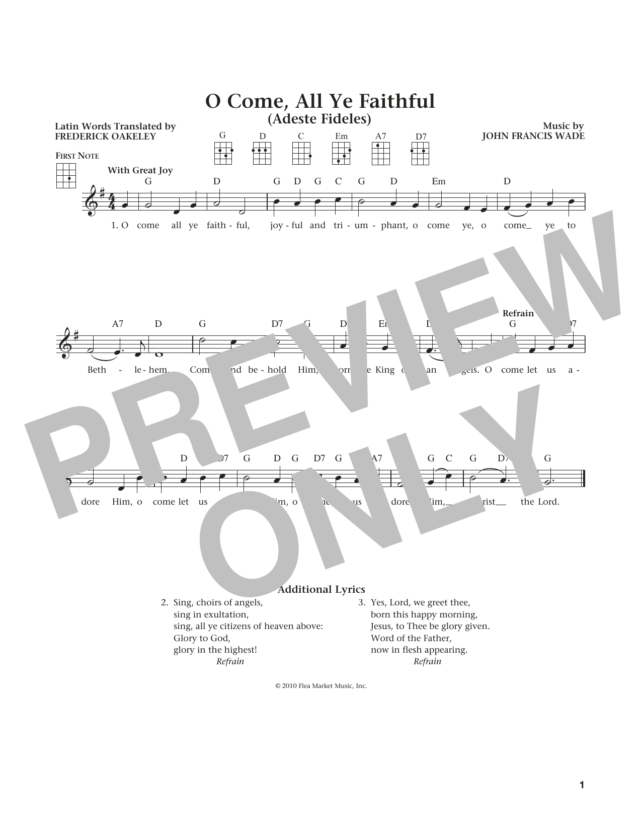 Frederick Oakeley (English) O Come, All Ye Faithful (from The Daily Ukulele) (arr. Liz and Jim Beloff) sheet music notes and chords arranged for Ukulele