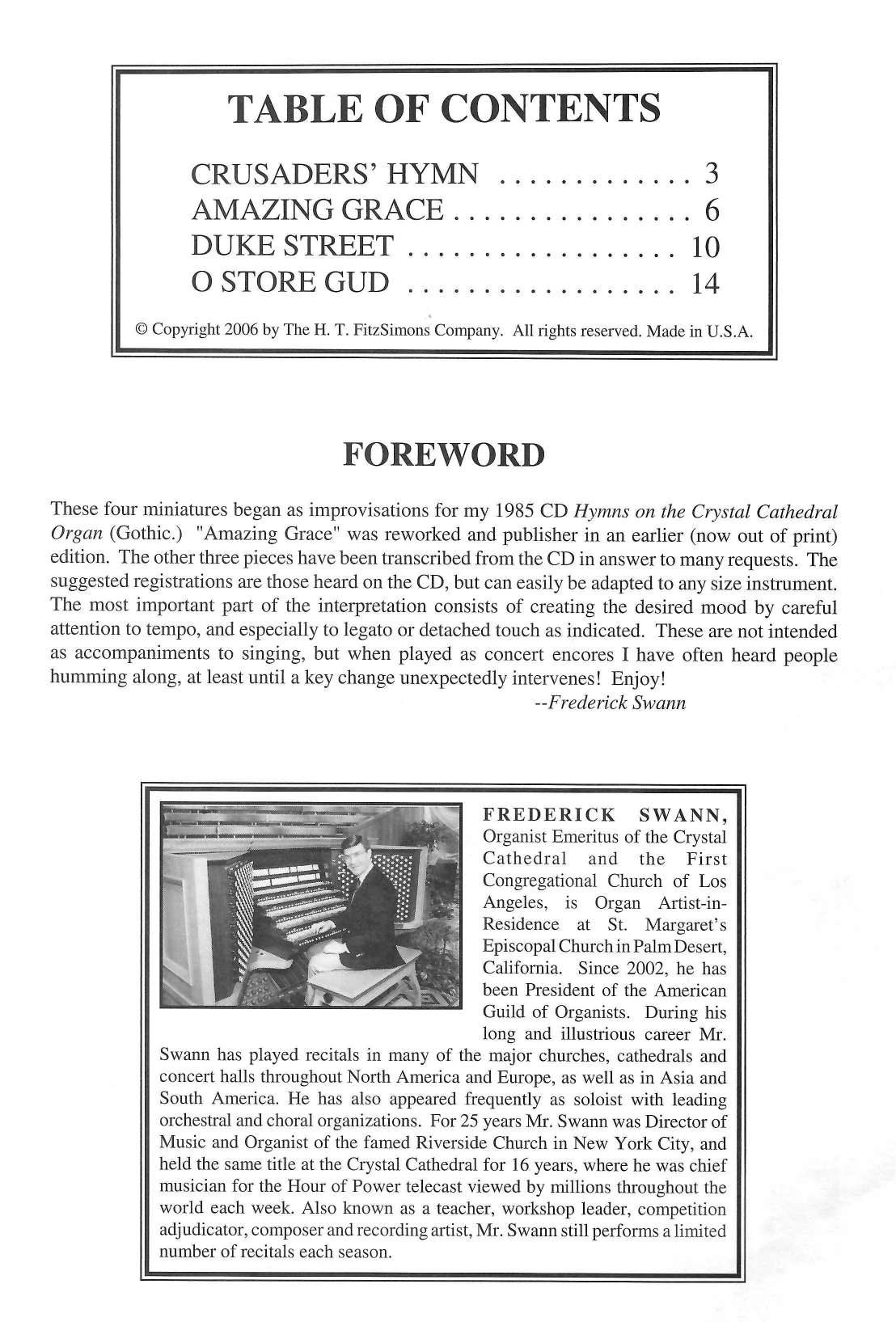 Frederick Swann Four Hymn Improvisations For Organ sheet music notes and chords arranged for Organ