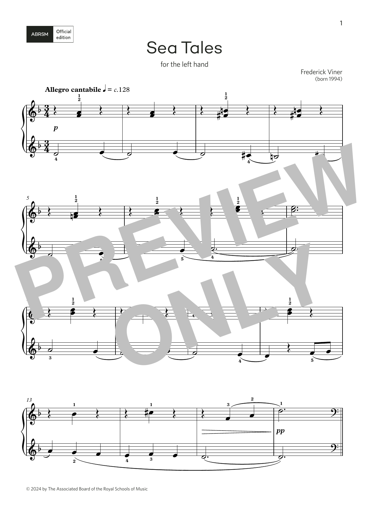 Frederick Viner Sea Tales: for left hand only (Grade 2, list C, from the ABRSM Piano Syllabus 2025 & 2026) sheet music notes and chords arranged for Piano Solo