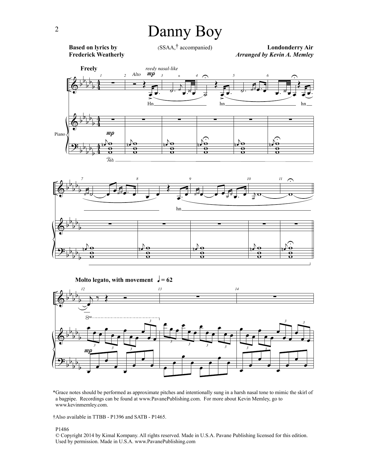 Frederick Weatherly Danny Boy (arr. Kevin A. Memley) sheet music notes and chords arranged for TTBB Choir