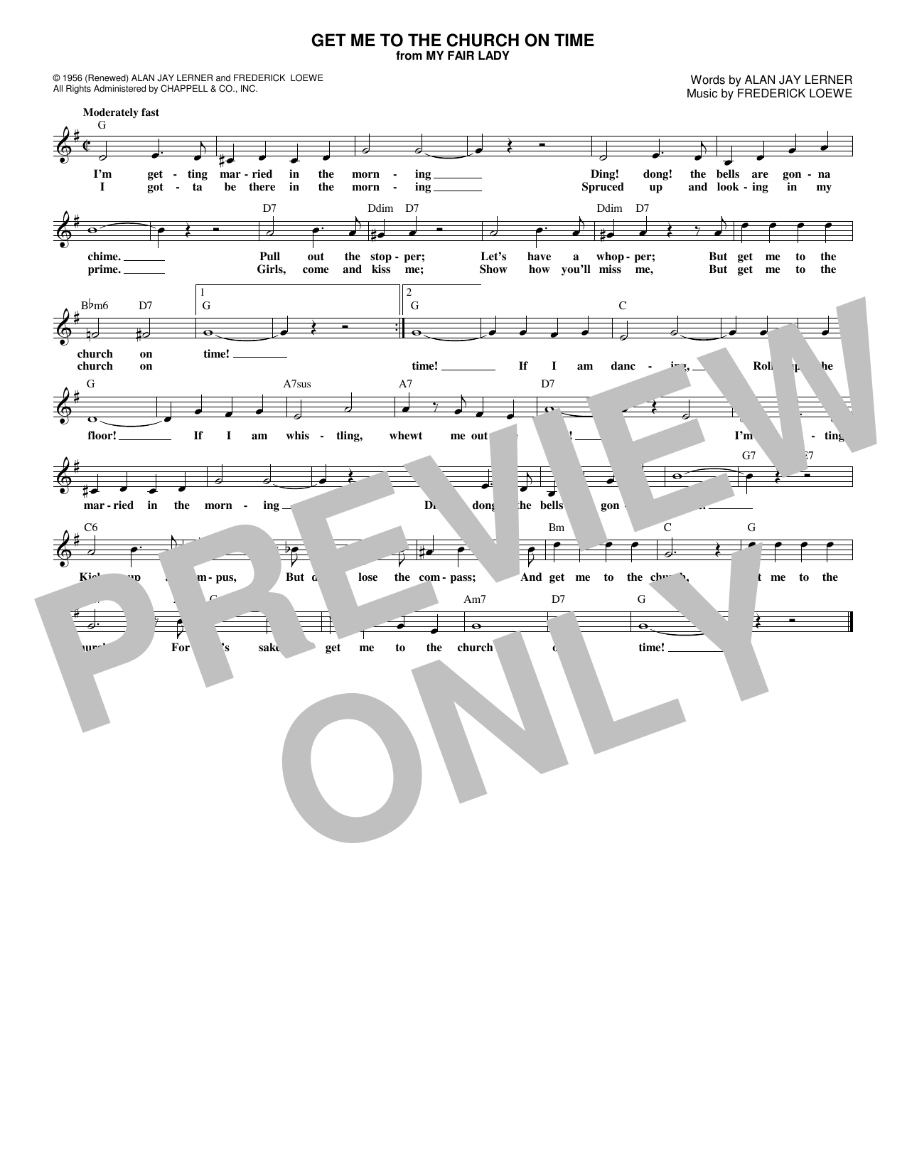Frederick Loewe Get Me To The Church On Time sheet music notes and chords. Download Printable PDF.