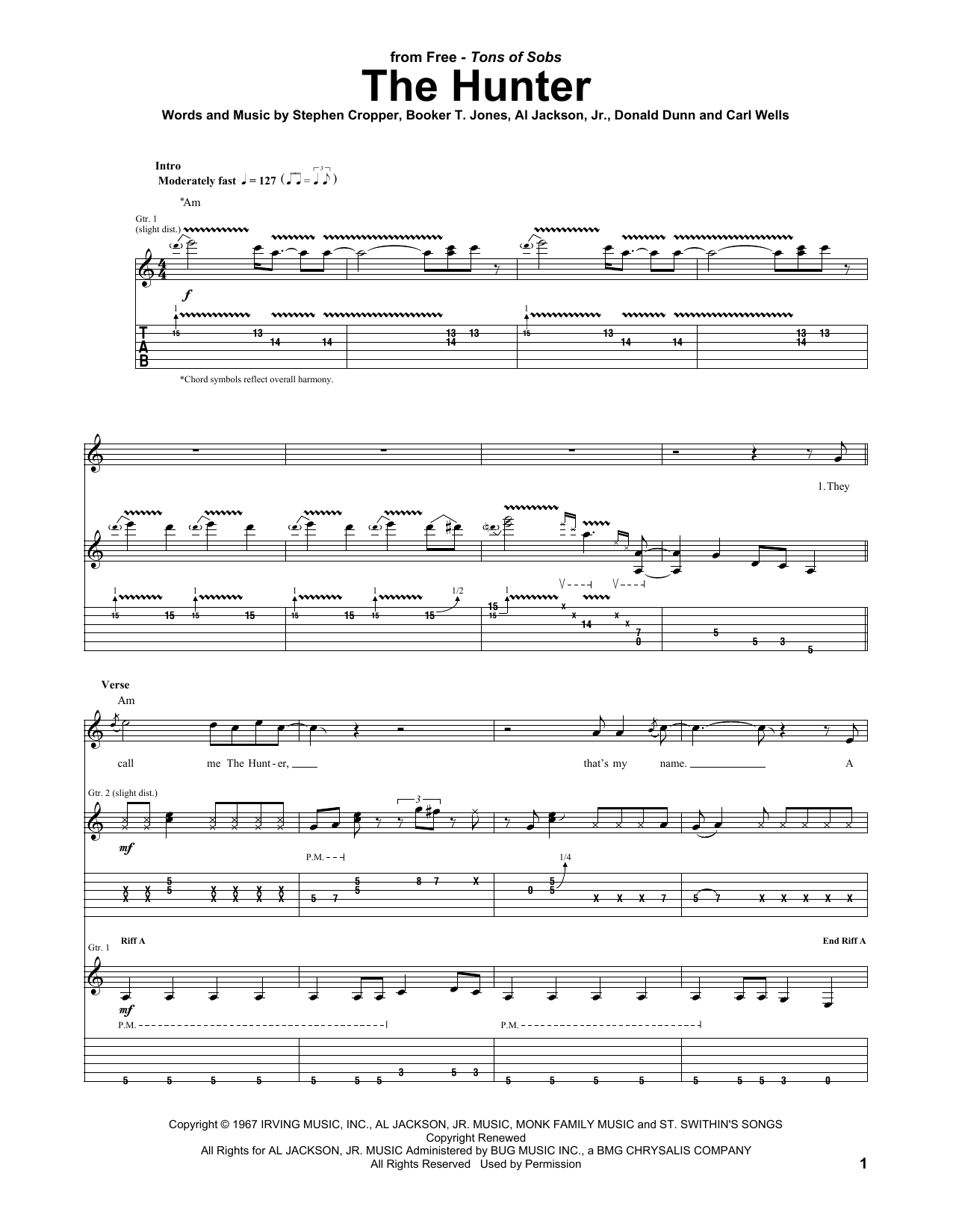 Free The Hunter sheet music notes and chords arranged for Guitar Tab