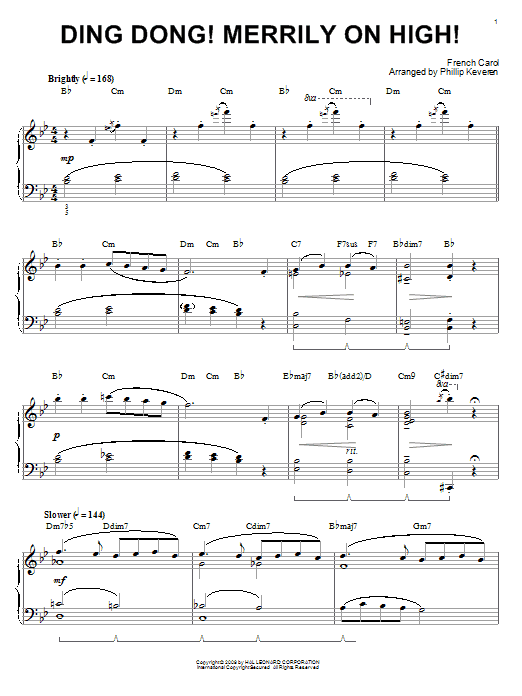 French Carol Ding Dong! Merrily On High! [Jazz version] (arr. Phillip Keveren) sheet music notes and chords arranged for Piano Solo