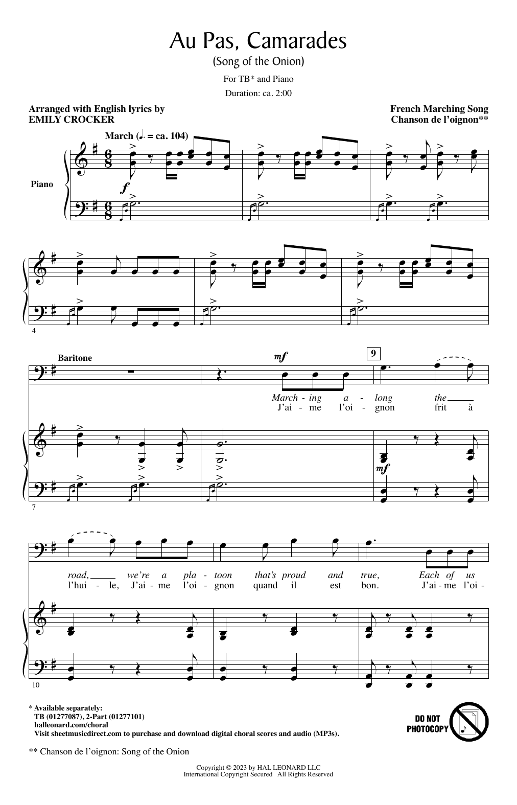 French Marching Song Au Pas, Camarades (Song Of The Onion) (arr. Emily Crocker) sheet music notes and chords arranged for 2-Part Choir
