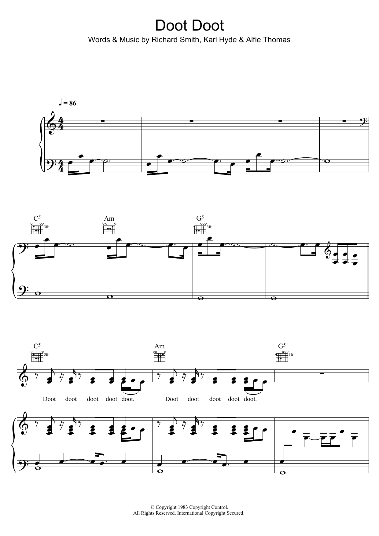 Freur Doot Doot sheet music notes and chords arranged for Piano, Vocal & Guitar Chords