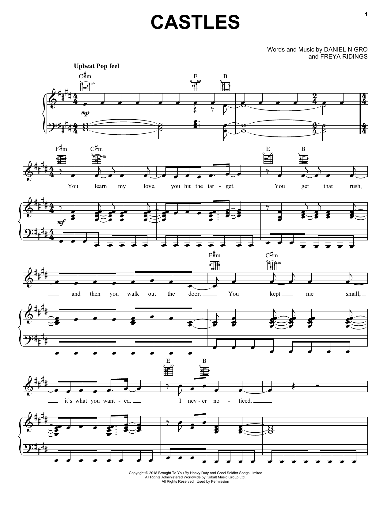 Freya Ridings Castles sheet music notes and chords arranged for Piano, Vocal & Guitar Chords (Right-Hand Melody)