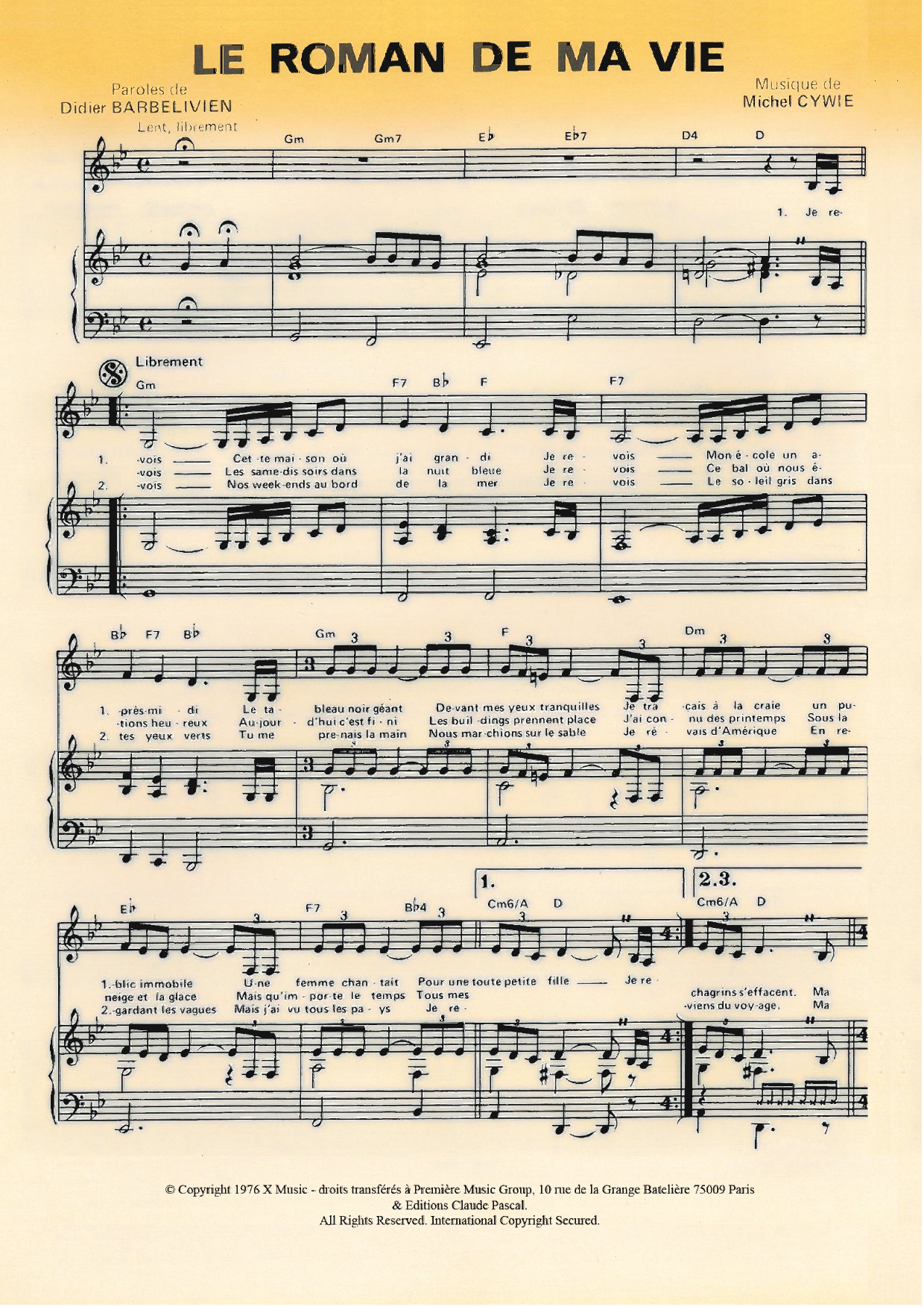Frida Boccara Le Roman De Ma Vie sheet music notes and chords arranged for Piano & Vocal