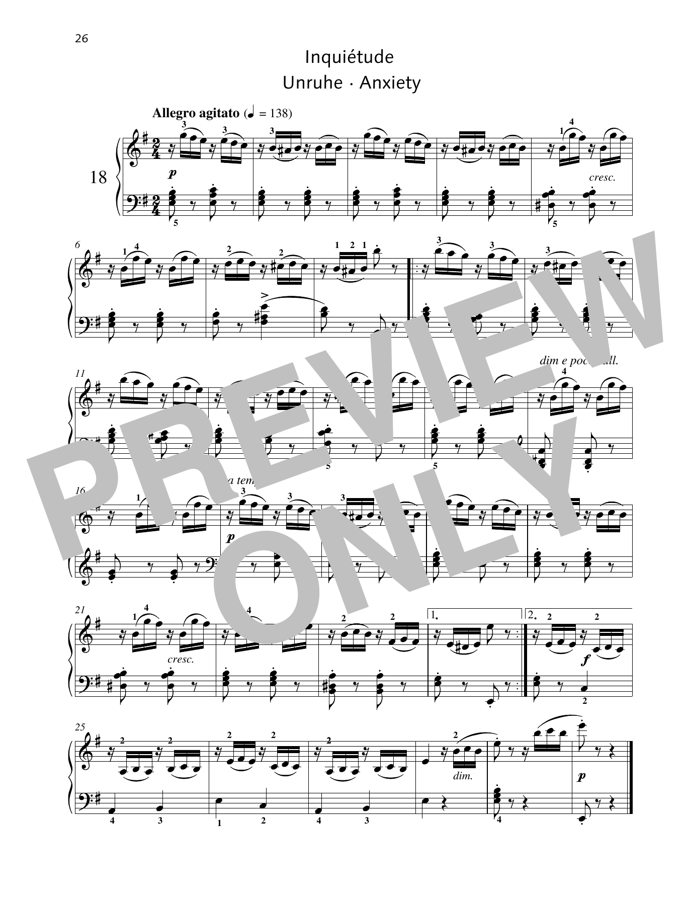 Friedrich Burgmuller Anxiety sheet music notes and chords arranged for Piano Solo