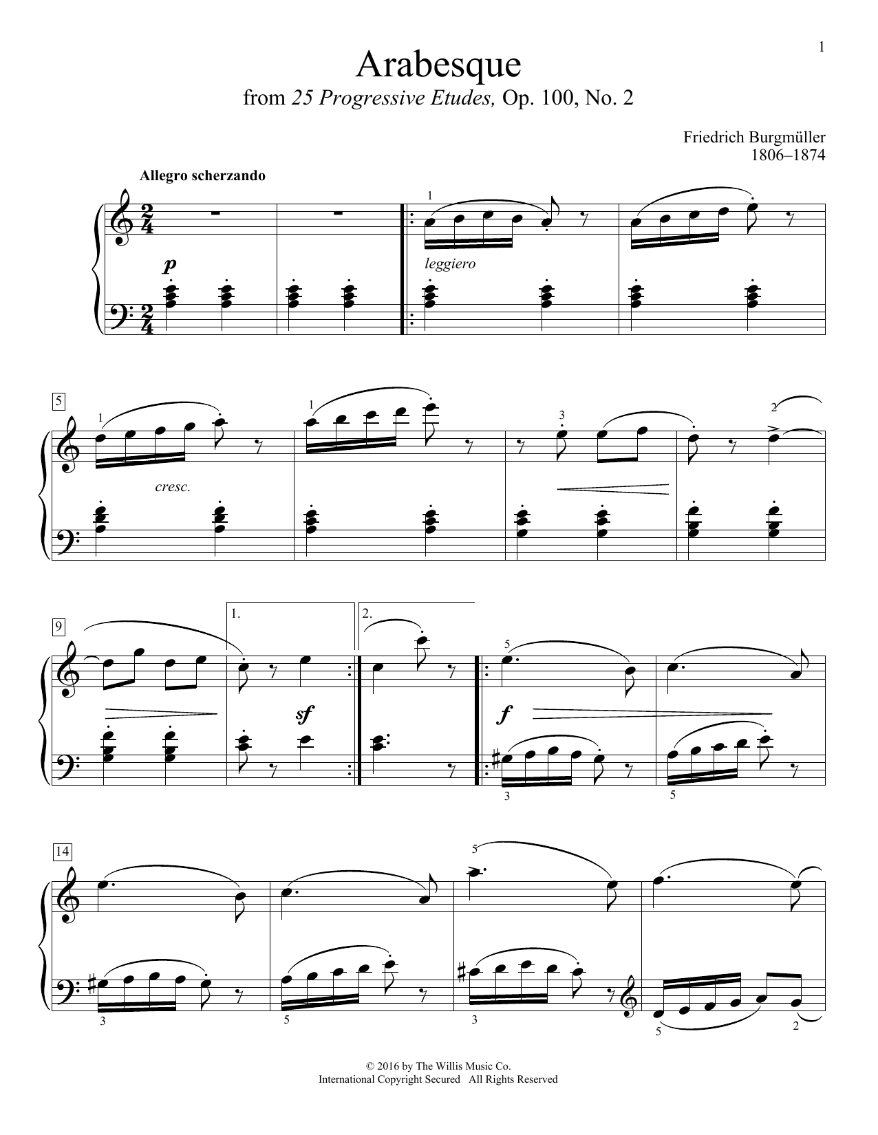 Friedrich Burgmuller Arabesque sheet music notes and chords arranged for Educational Piano