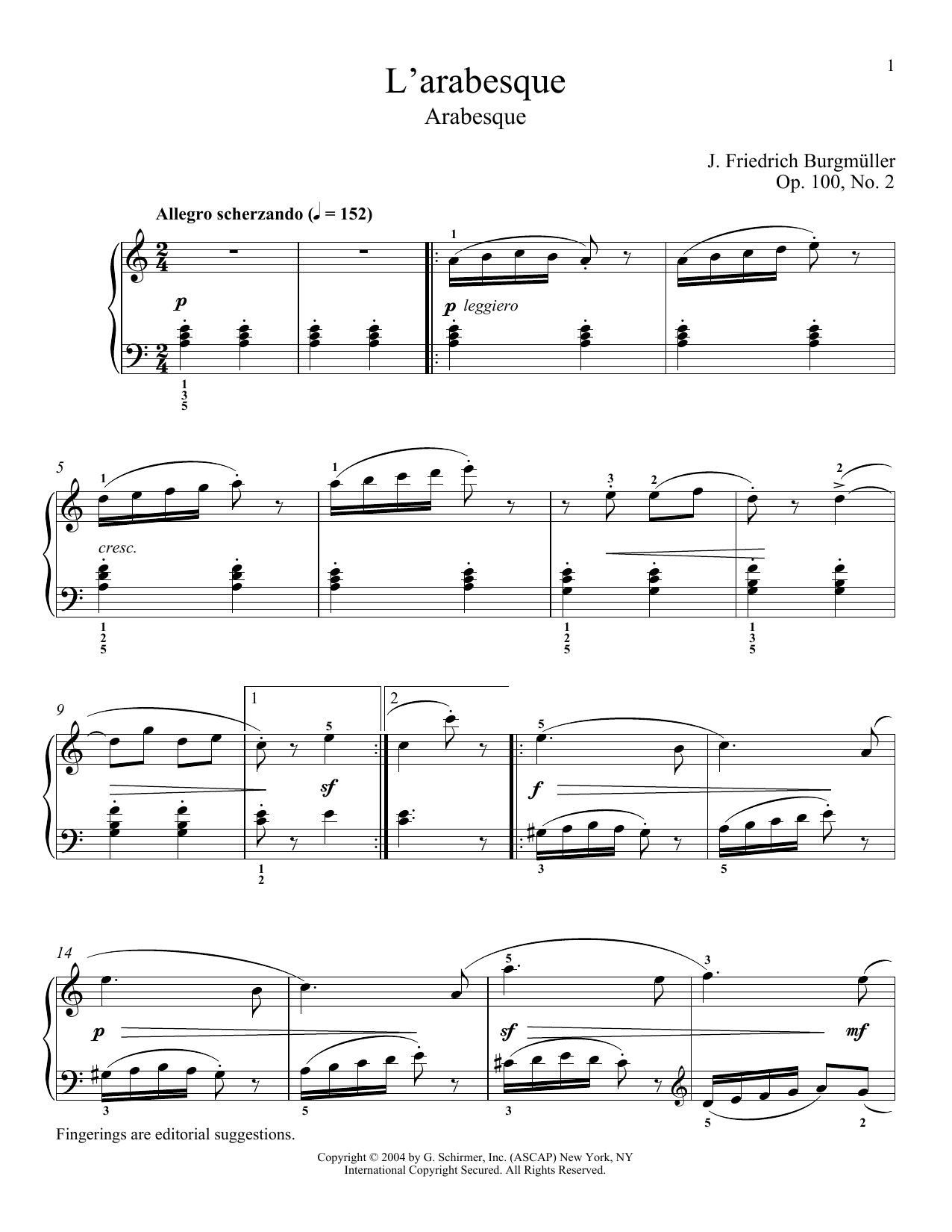 Friedrich Burgmuller Arabesque, Op. 100, No. 2 sheet music notes and chords arranged for Piano Solo