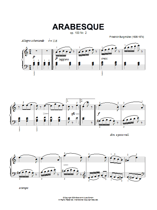 Friedrich Burgmuller Arabesque, Op.100, No.2 sheet music notes and chords arranged for Piano Solo