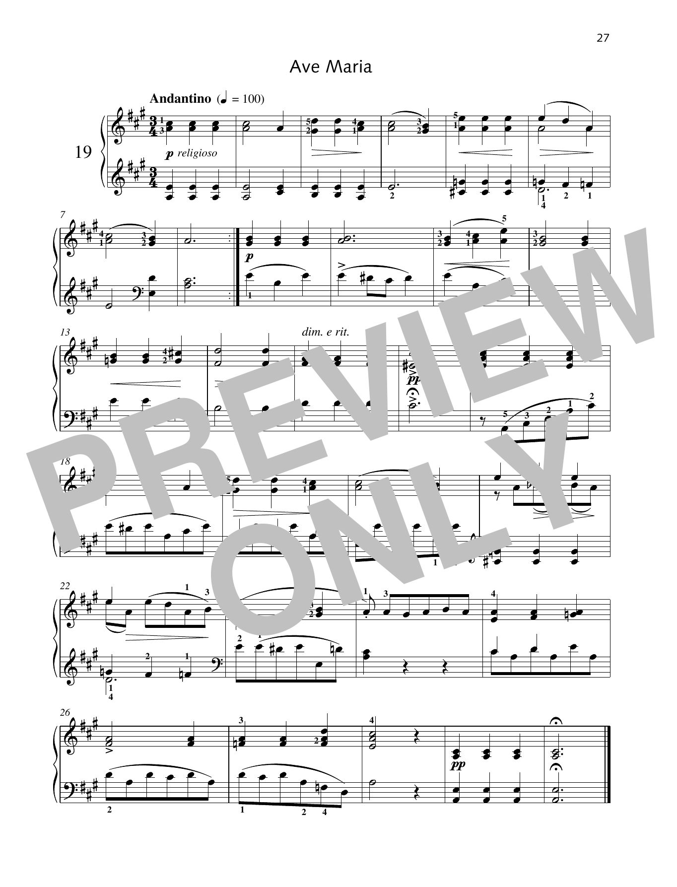 Friedrich Burgmuller Ave Maria sheet music notes and chords arranged for Piano Solo