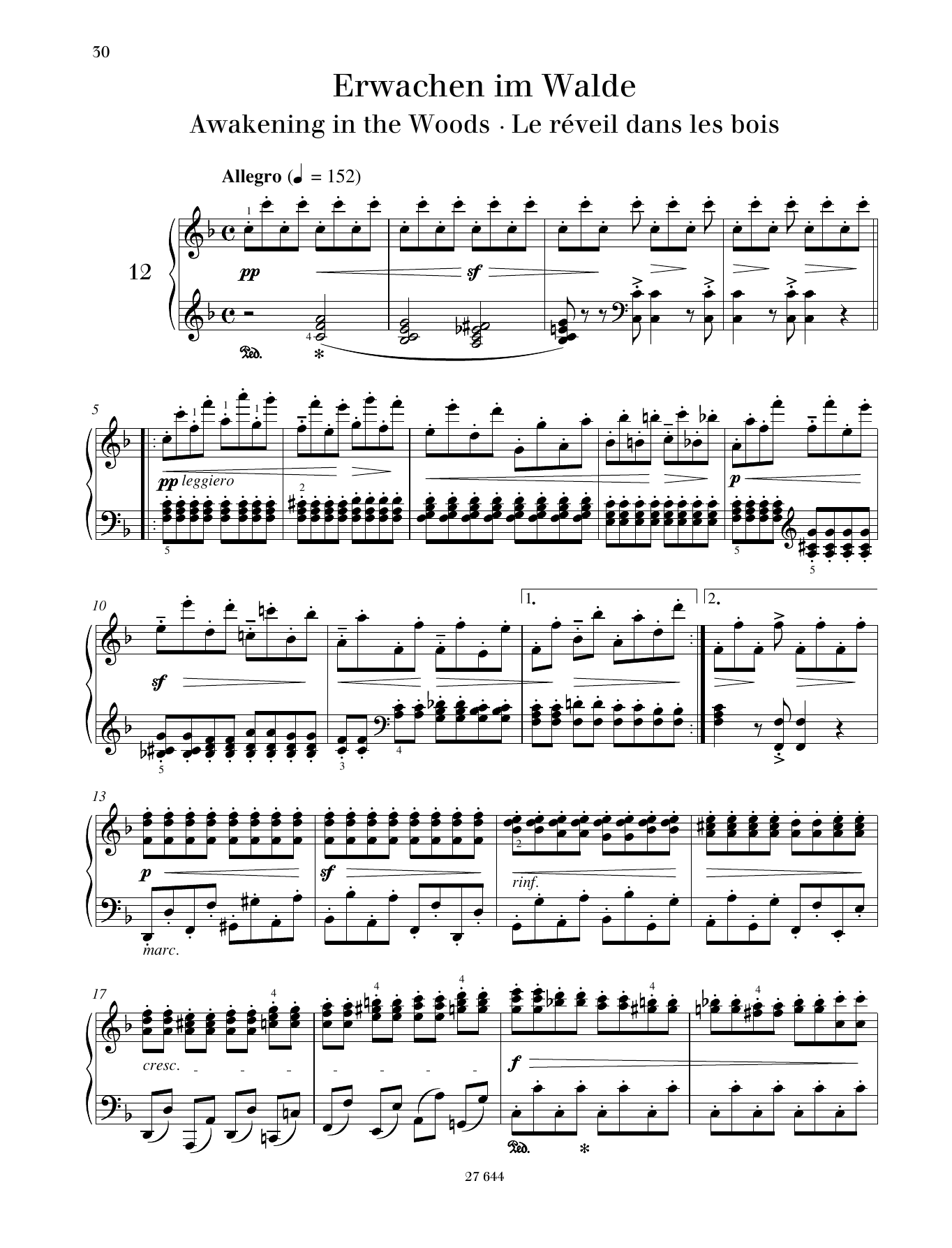 Friedrich Burgmuller Awakening in the Woods sheet music notes and chords arranged for Piano Solo