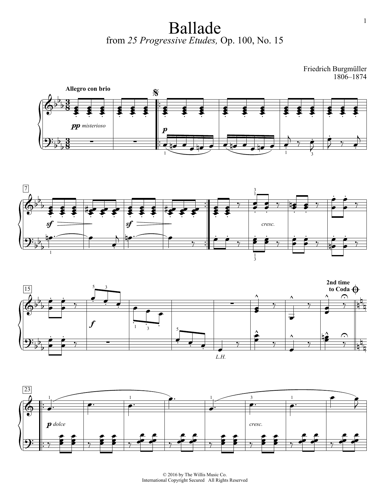 Friedrich Burgmuller Ballade sheet music notes and chords arranged for Educational Piano