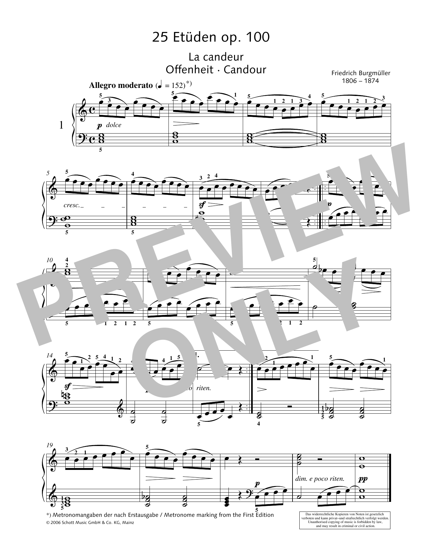 Friedrich Burgmuller Candour sheet music notes and chords arranged for Piano Solo