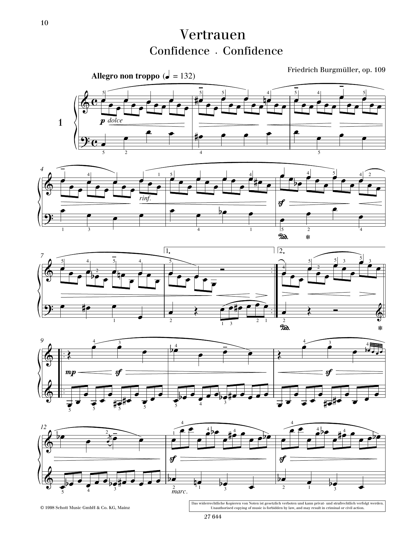 Friedrich Burgmuller Confidence sheet music notes and chords arranged for Piano Solo