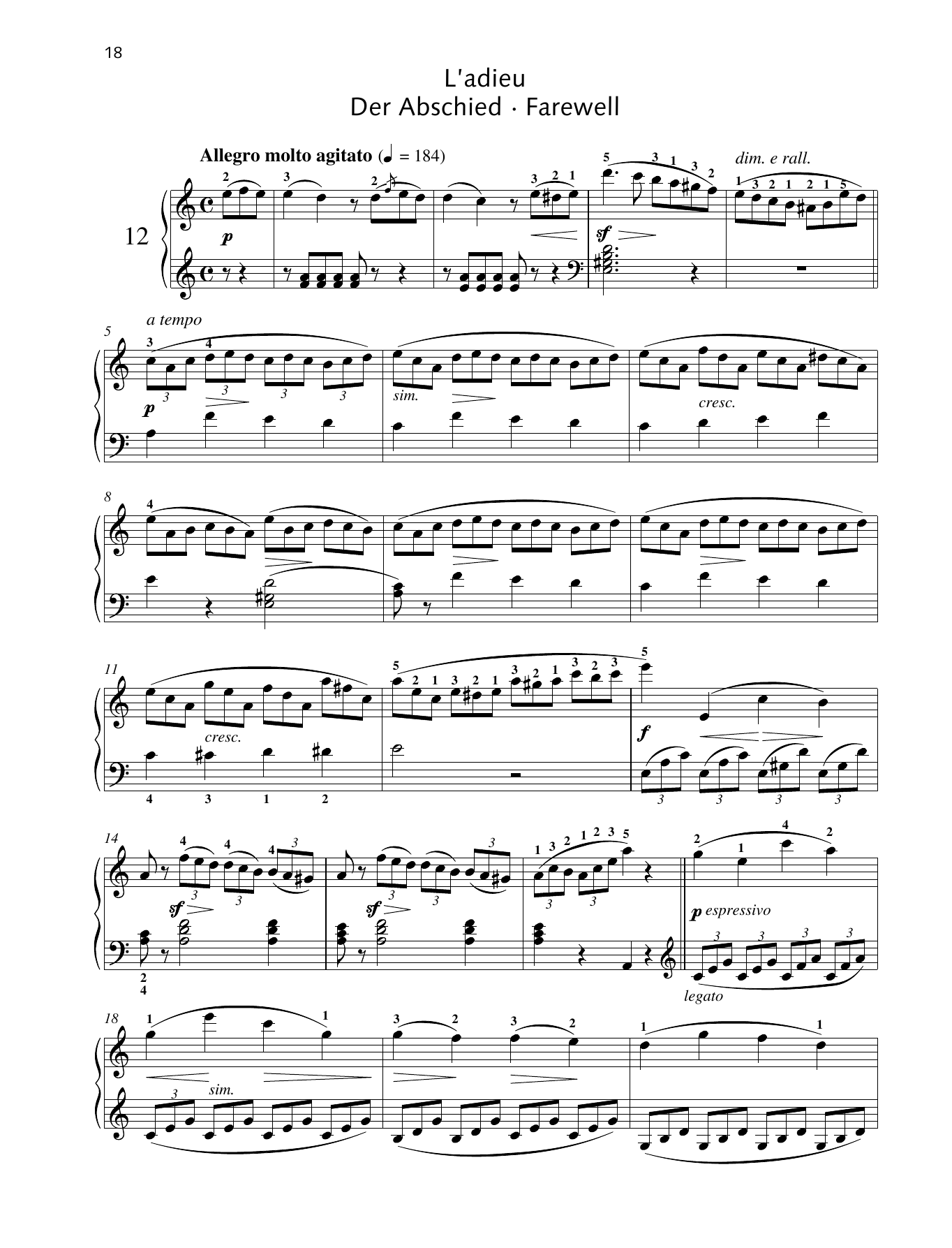 Friedrich Burgmuller Farewell sheet music notes and chords arranged for Piano Solo