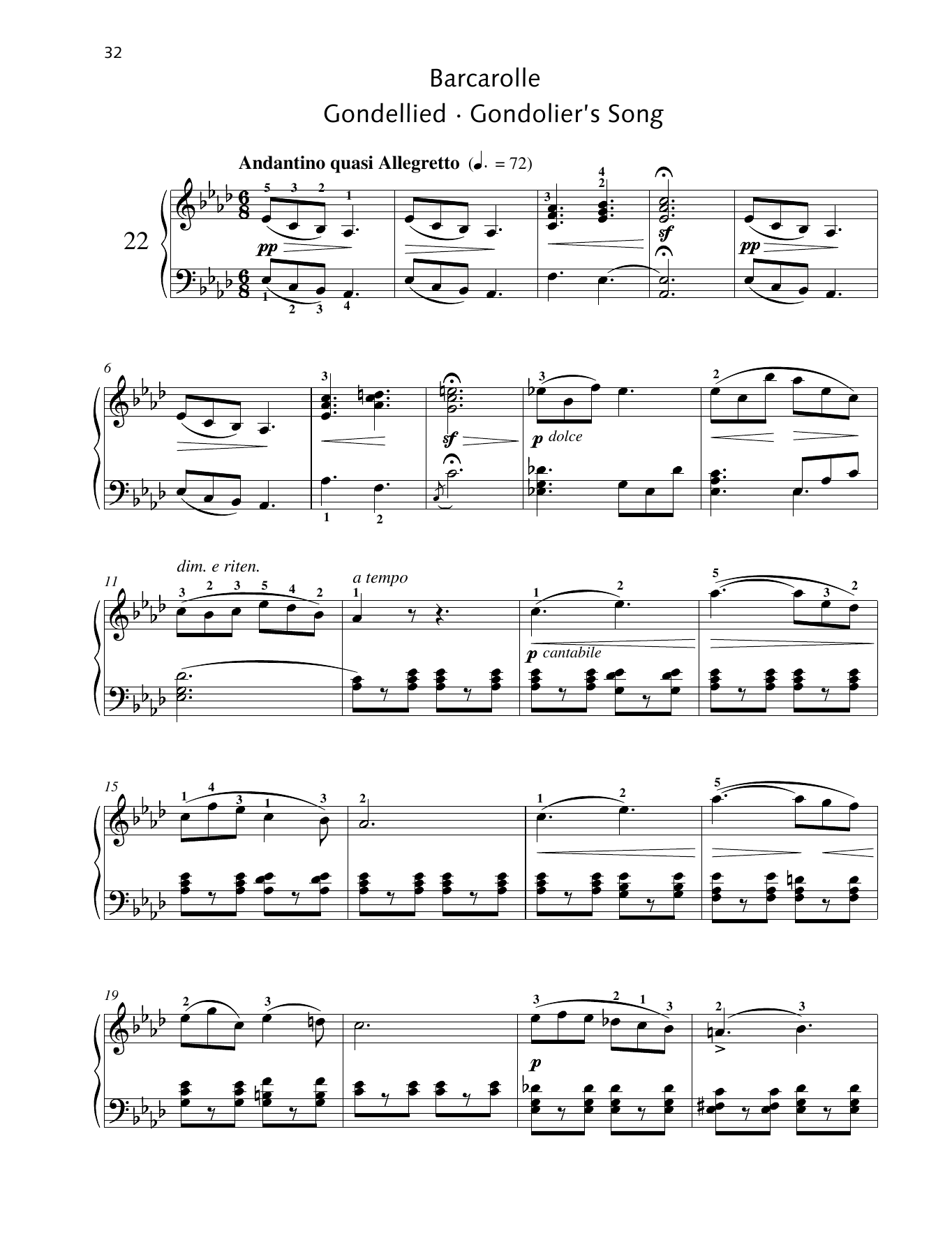 Friedrich Burgmuller Gondolier's Song sheet music notes and chords arranged for Piano Solo