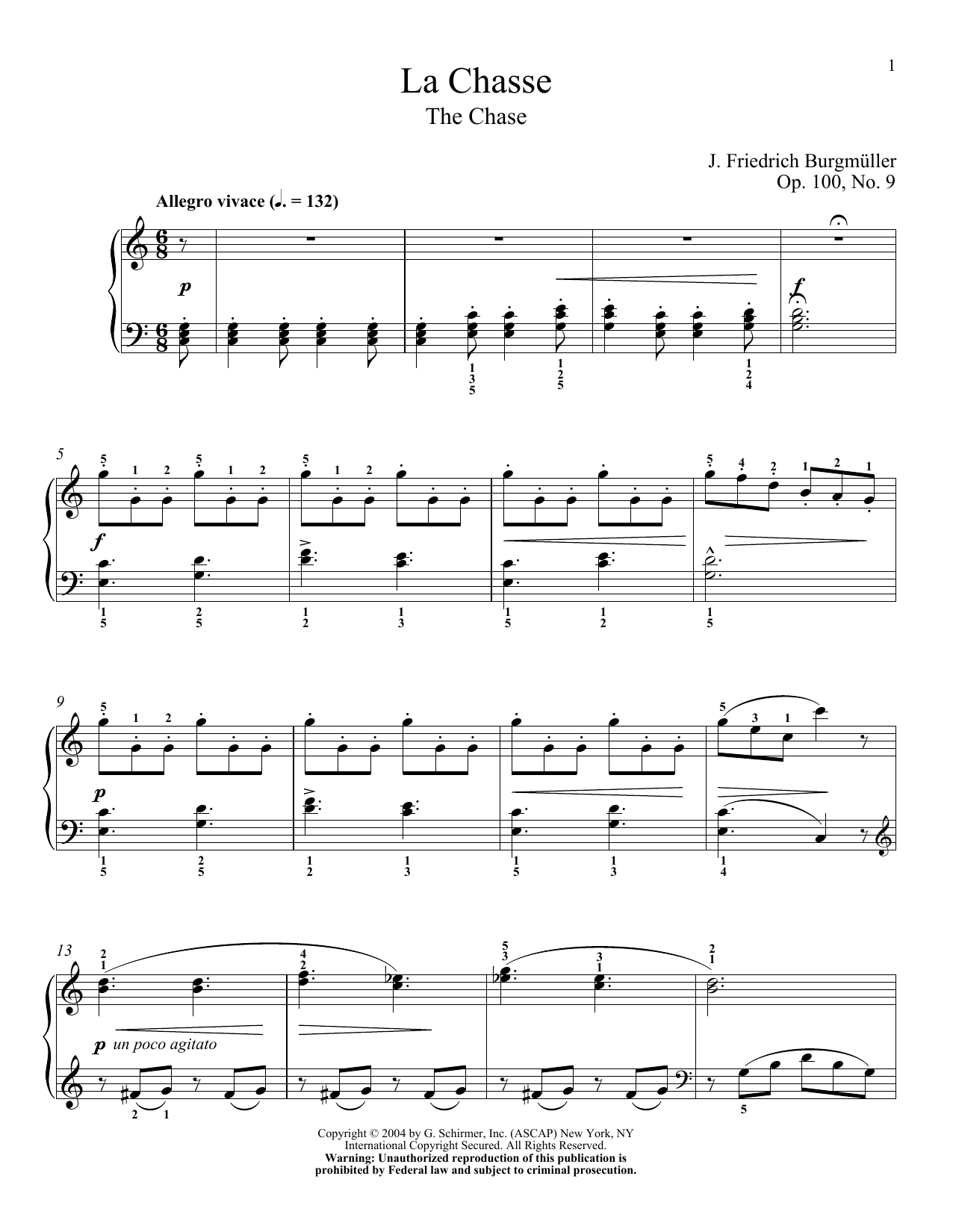 Friedrich Burgmuller La Chasse sheet music notes and chords arranged for Piano Solo